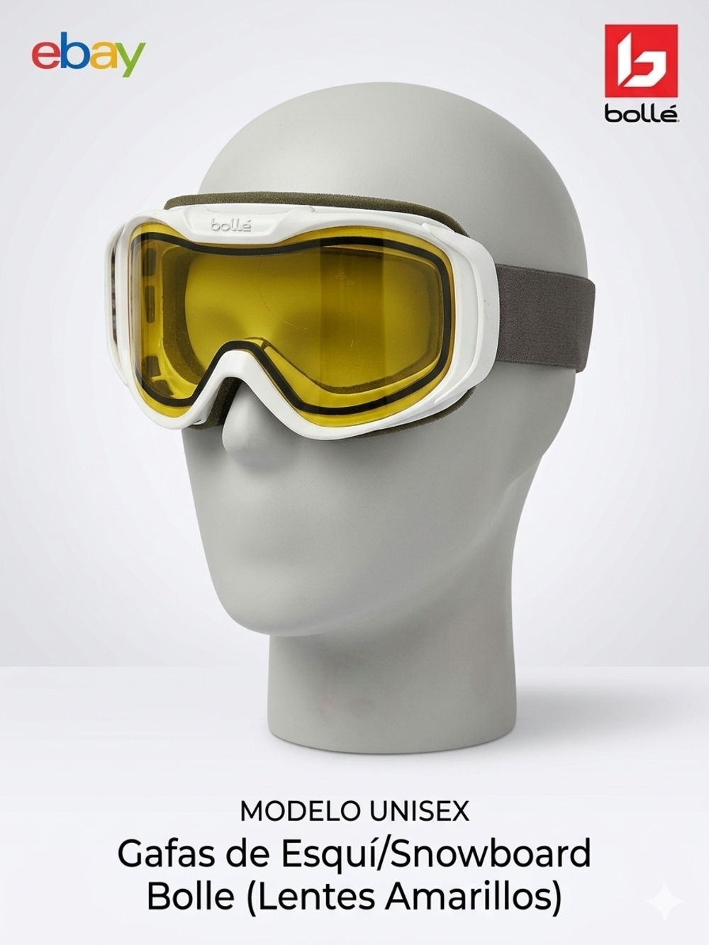 bolle Ski Snowboard Goggles White Frame with Yellow Lens and Gray Strap